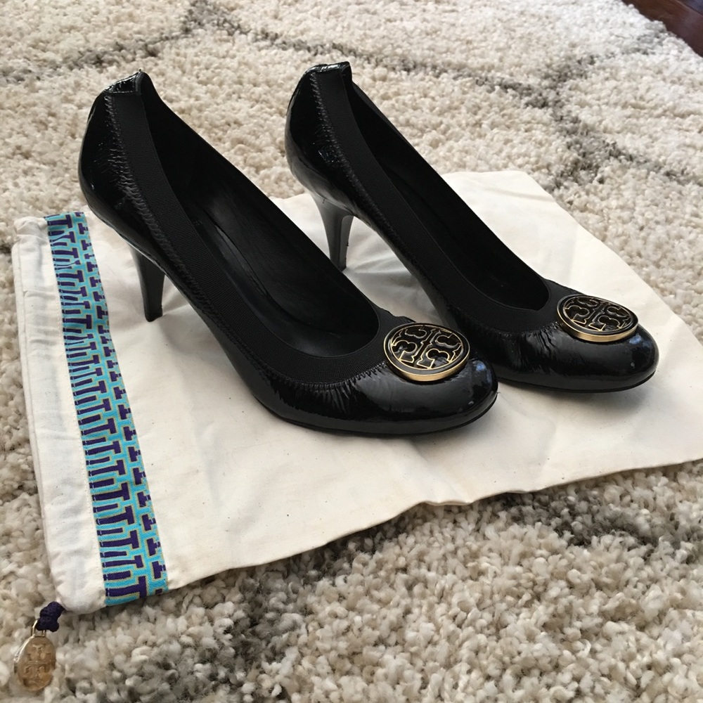 Tory Burch black patent pumps.